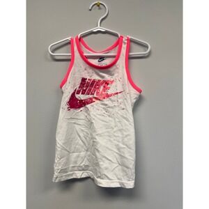 Nike Girls White Pink Splatter Graphic Logo Tank Top 3T 90-96cm C206-A4F